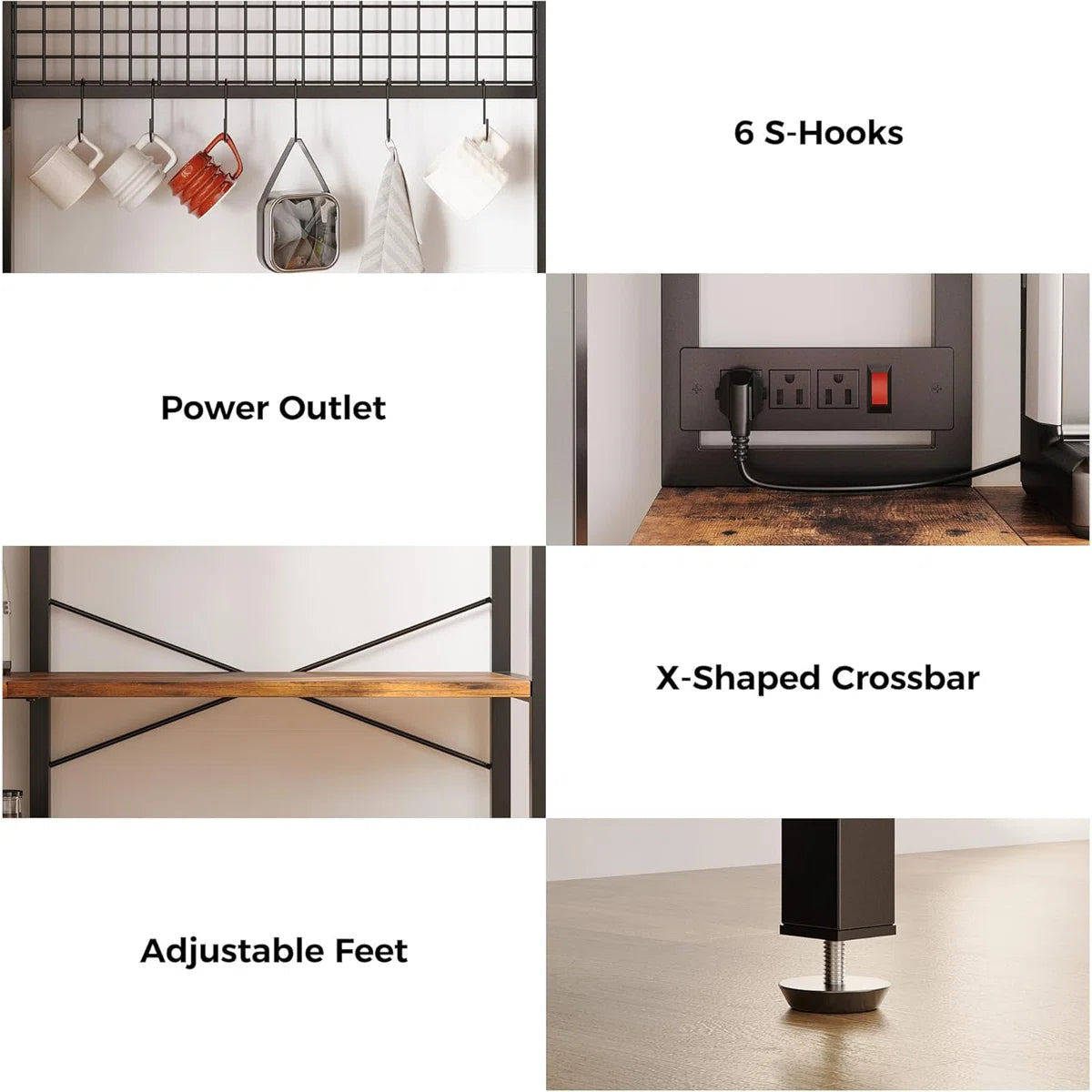 Kitchen Rack: 5-Tier Corner Microwave Stand with Storage, with 6 S-Shaped Hooks