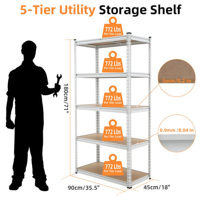 Kitchen Rack: 5-Tier Utility Shelves, Garage Storage Shelves, and Adjustable Storage Shelves