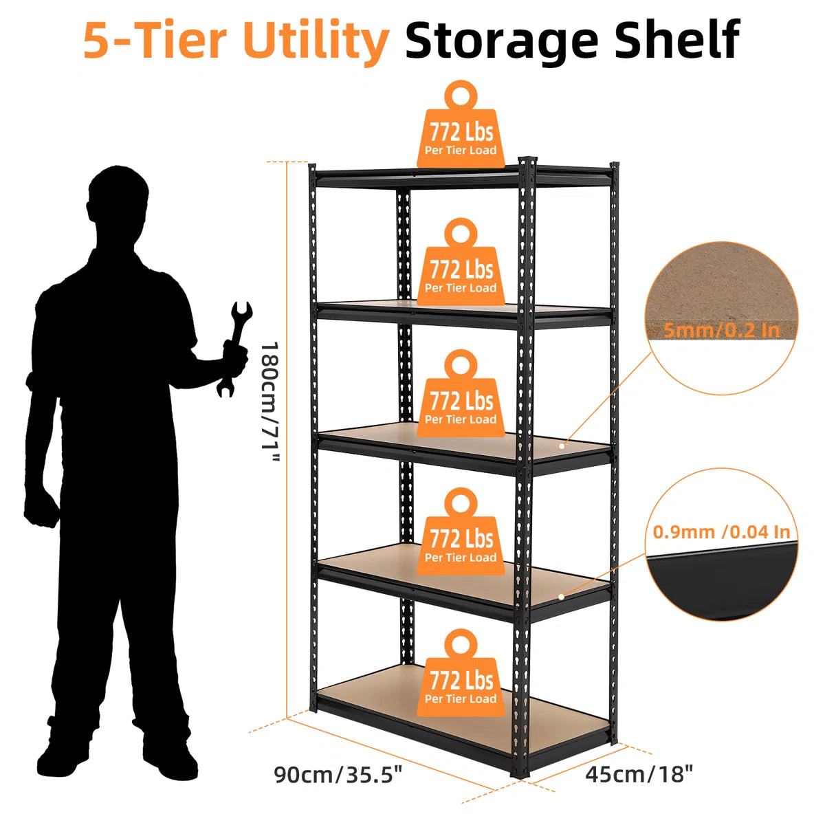 Kitchen Rack: 5-Tier Utility Shelves, Garage Storage Shelves, and Adjustable Storage Shelves