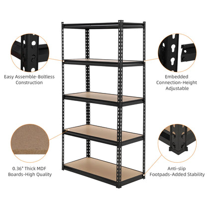 Kitchen Rack: 5-Tier Utility Shelves, Garage Storage Shelves, and Adjustable Storage Shelves