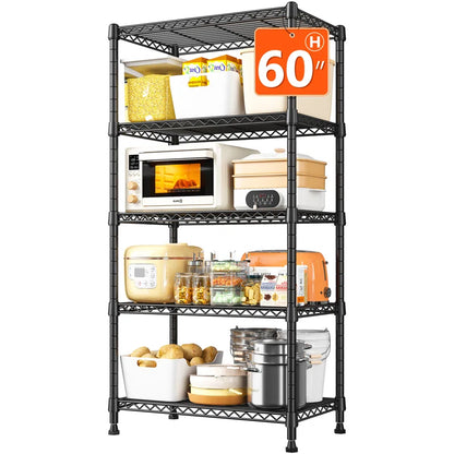 Kitchen Racks: Industrial 5-Tier Wire Shelf Rack for Kitchen Appliance and Pantry Storage
