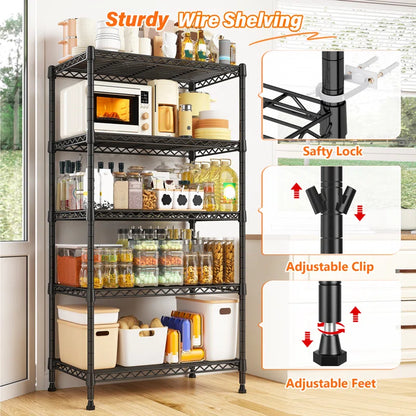 Kitchen Racks: Industrial 5-Tier Wire Shelf Rack for Kitchen Appliance and Pantry Storage
