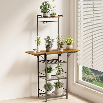 Kitchen Racks: 5-Tier Coffee Stand Station in a Corner with Two Foldable Shelves and Storage, Baker's Rack for Compact Areas