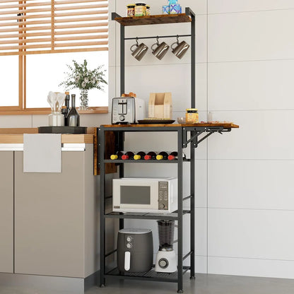 Kitchen Racks: 5-Tier Coffee Stand Station in a Corner with Two Foldable Shelves and Storage, Baker's Rack for Compact Areas