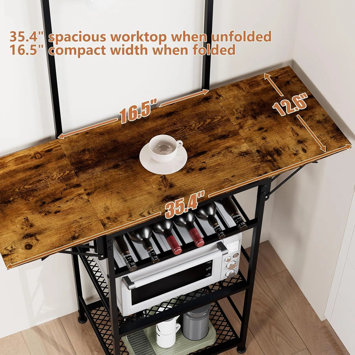 Kitchen Racks: 5-Tier Coffee Stand Station in a Corner with Two Foldable Shelves and Storage, Baker's Rack for Compact Areas