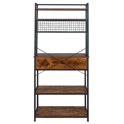 Kitchen Racks: 5-tier kitchen baker's rack with drawer, 10 hooks, and microwave stand Free Standing Kitchen Utility Cart Storage Shelf Organizer