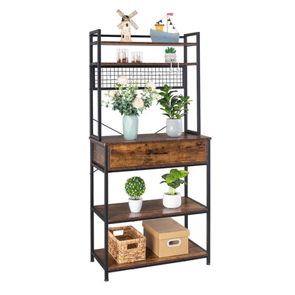 Kitchen Racks: 5-tier kitchen baker's rack with drawer, 10 hooks, and microwave stand Free Standing Kitchen Utility Cart Storage Shelf Organizer