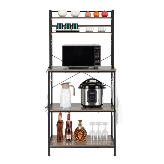 Kitchen Racks: 5-Tier Kitchen Bakers Rack With 10 S-Shaped Hooks, Industrial Microwave Oven Stand