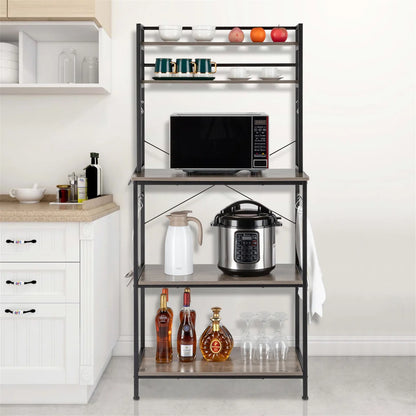 Kitchen Racks: 5-Tier Kitchen Bakers Rack With 10 S-Shaped Hooks, Industrial Microwave Oven Stand