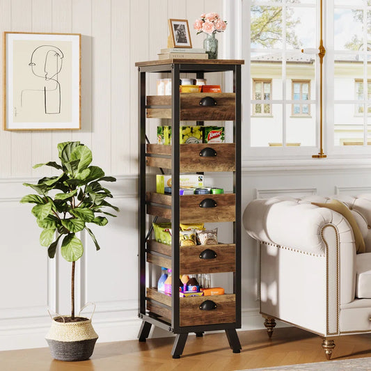 Kitchen Racks: Fruit 5-Tier Basket on a Narrow Snack Stand Bakers racks made of wood for storing fruits and vegetables