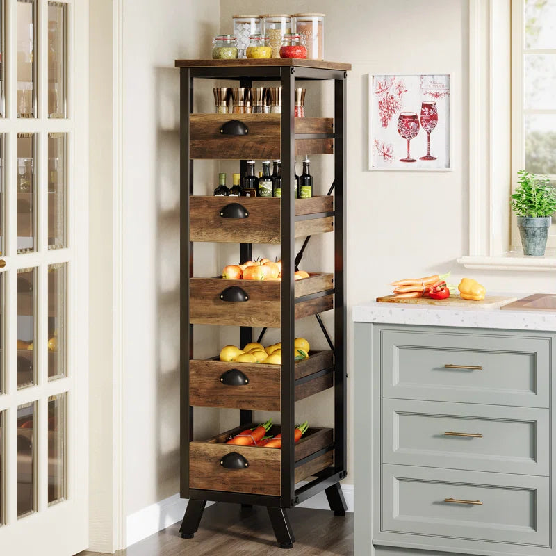 Kitchen Racks: Fruit 5-Tier Basket on a Narrow Snack Stand Bakers racks made of wood for storing fruits and vegetables