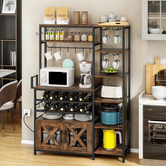 Kitchen Rack: 50.4" Baker's Rack with Power Outlet &amp; Bottle Storage
