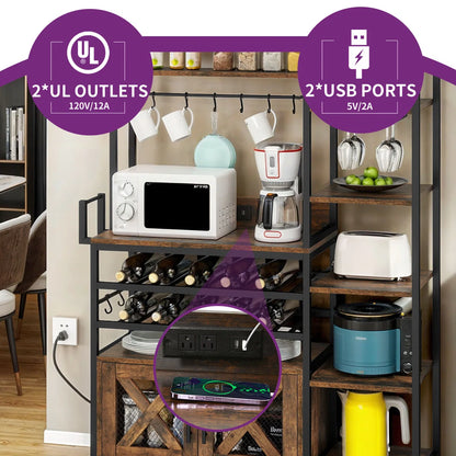Kitchen Rack: 50.4" Baker's Rack with Power Outlet &amp; Bottle Storage