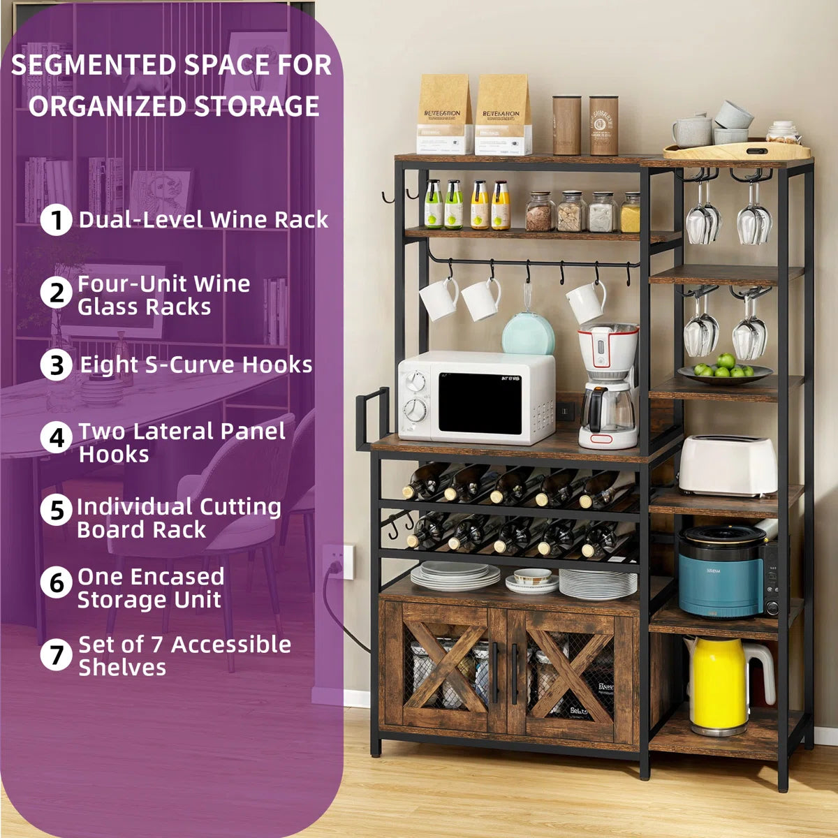 Kitchen Rack: 50.4" Baker's Rack with Power Outlet &amp; Bottle Storage