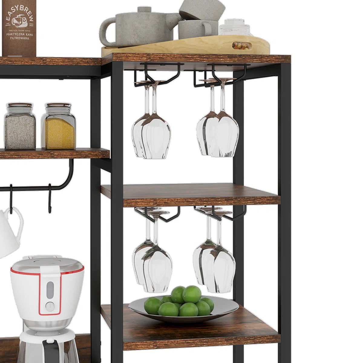Kitchen Rack: 50.4" Baker's Rack with Power Outlet &amp; Bottle Storage