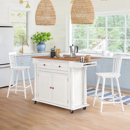 Kitchen Island Table: 50.6” Rolling Cart with Drop Leaf, Drawers, Cabinets &amp; Towel Rack