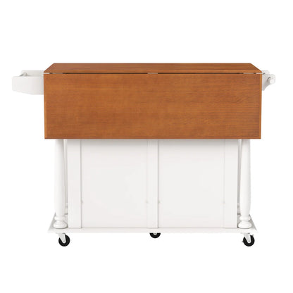Kitchen Island Table: 50.6” Rolling Cart with Drop Leaf, Drawers, Cabinets &amp; Towel Rack