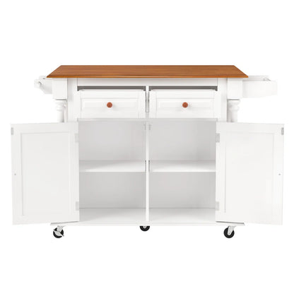 Kitchen Island Table: 50.6” Rolling Cart with Drop Leaf, Drawers, Cabinets &amp; Towel Rack