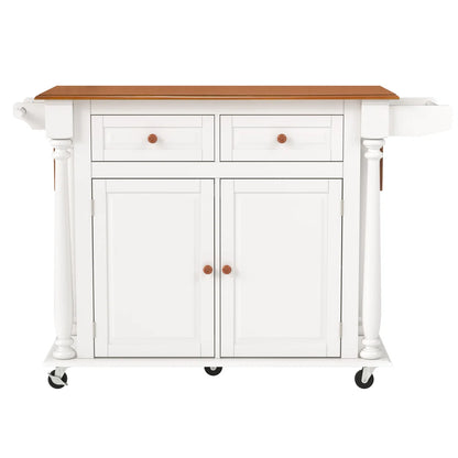 Kitchen Island Table: 50.6” Rolling Cart with Drop Leaf, Drawers, Cabinets &amp; Towel Rack