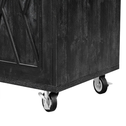 Kitchen Island Table: Farmhouse-Style Rolling Cart with Geometric Twill Stripe Design &amp; Drop Leaf