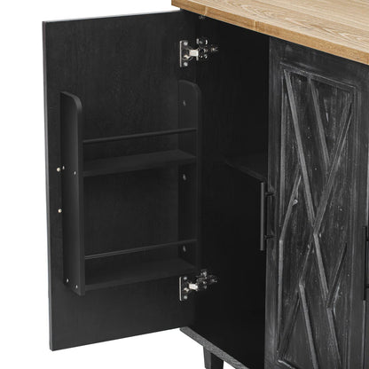 Kitchen Island Table: Farmhouse-Style Rolling Cart with Geometric Twill Stripe Design &amp; Drop Leaf