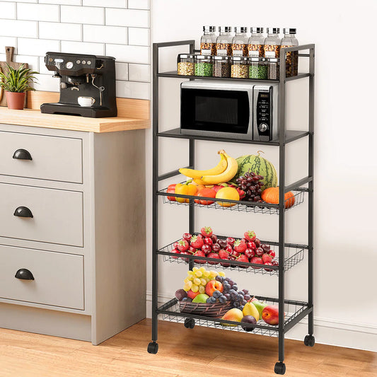 Kitchen Rack: 51.57'' H Five-Microwave Storage Rack with Wheels and Large Capacity