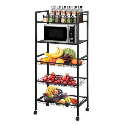Kitchen Rack: 51.57'' H Five-Microwave Storage Rack with Wheels and Large Capacity
