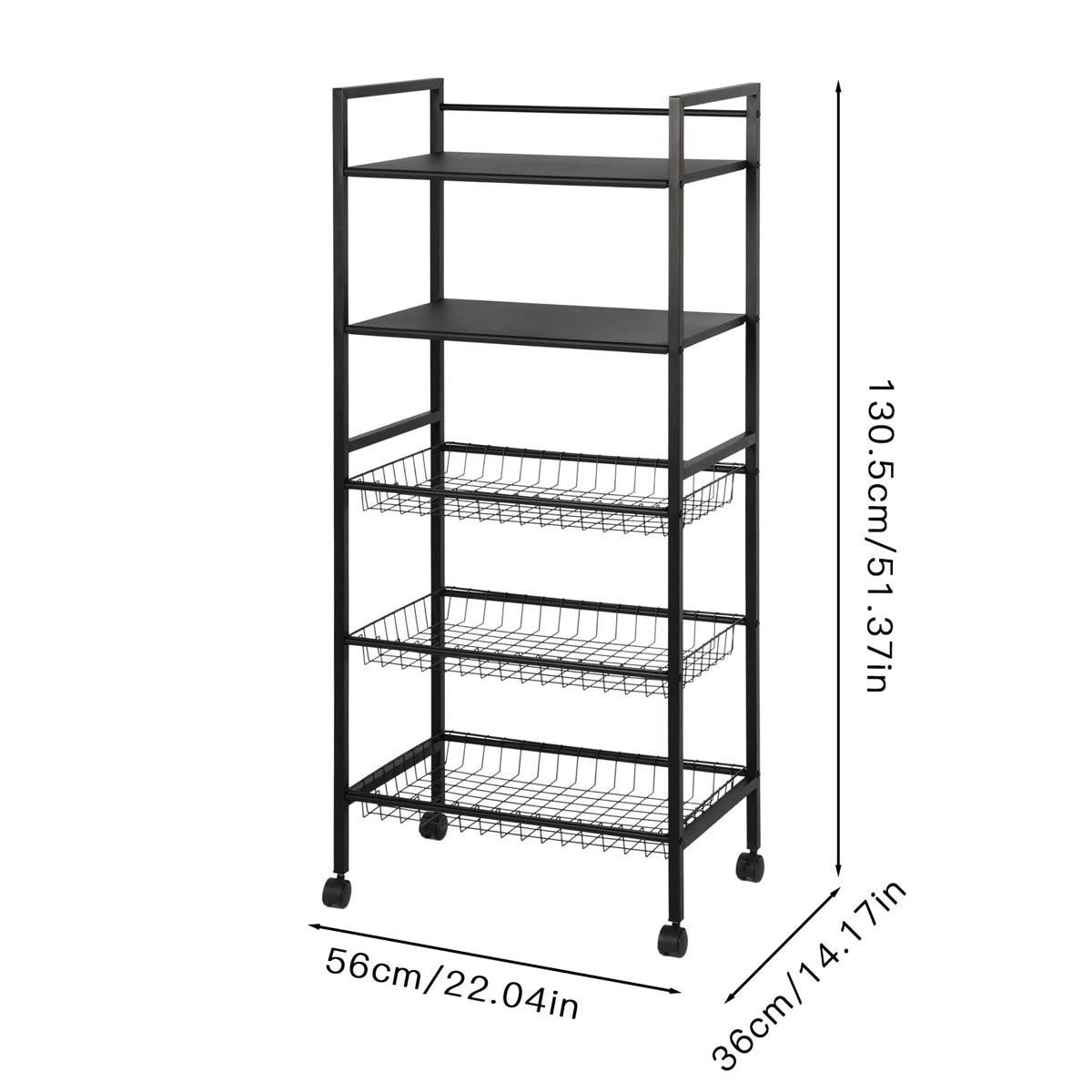 Kitchen Rack: 51.57'' H Five-Microwave Storage Rack with Wheels and Large Capacity