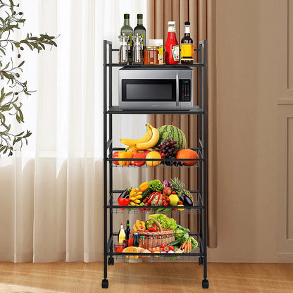 Kitchen Rack: 51.57'' H Five-Microwave Storage Rack with Wheels and Large Capacity
