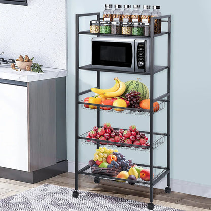 Kitchen Rack: 51.57'' H Five-Microwave Storage Rack with Wheels and Large Capacity