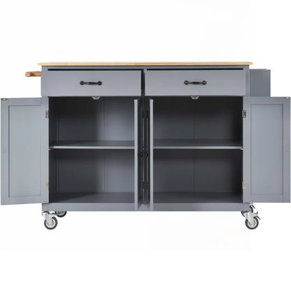 Kitchen Island Table: 54-Inch Wide Multi-Storage Cart with Rubberwood Top