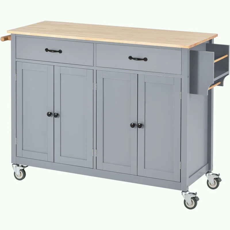 Kitchen Island Table: 54-Inch Wide Multi-Storage Cart with Rubberwood Top