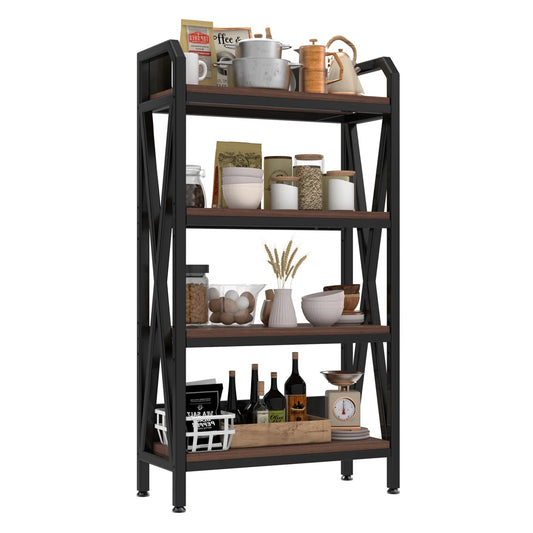 Kitchen Racks: 4-Tier Suitable for kitchen storage, this 55-inch metal and wood Baker's rack storage shelf