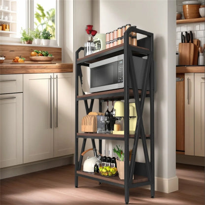 Kitchen Racks: 4-Tier Suitable for kitchen storage, this 55-inch metal and wood Baker's rack storage shelf