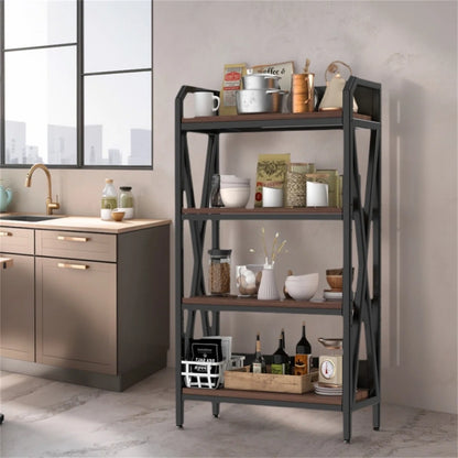 Kitchen Racks: 4-Tier Suitable for kitchen storage, this 55-inch metal and wood Baker's rack storage shelf