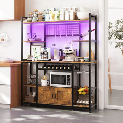 Microwave Stands: 55" Baker’s Rack with Power Outlet & LED Light – Kitchen Microwave Stand with Storage Shelves