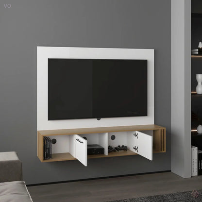 tv panel: 56" Floating tv panel with 2 Cabinets, 4 Shelves, and Cable Management