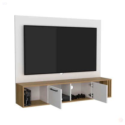 tv panel: 56" Floating tv panel with 2 Cabinets, 4 Shelves, and Cable Management