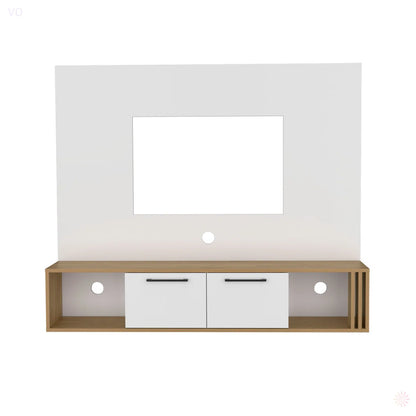 tv panel: 56" Floating tv panel with 2 Cabinets, 4 Shelves, and Cable Management