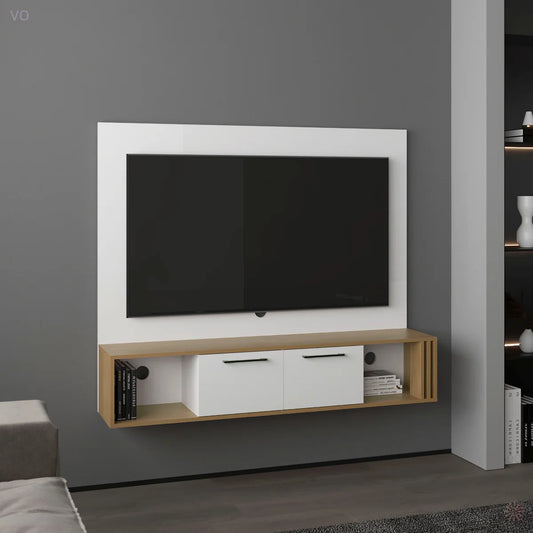 tv panel: 56" Floating tv panel with 2 Cabinets, 4 Shelves, and Cable Management
