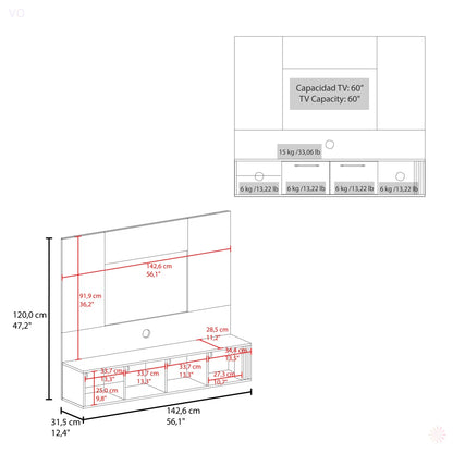 tv panel: 56" Floating tv panel with 2 Cabinets, 4 Shelves, and Cable Management