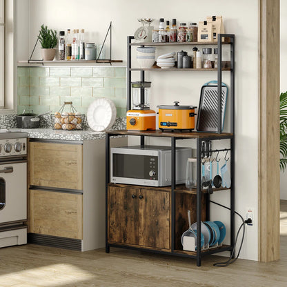Kitchen Rack: 58'' Kitchen Pantry Cabinets with Microwave and Power Outlet Compatibility