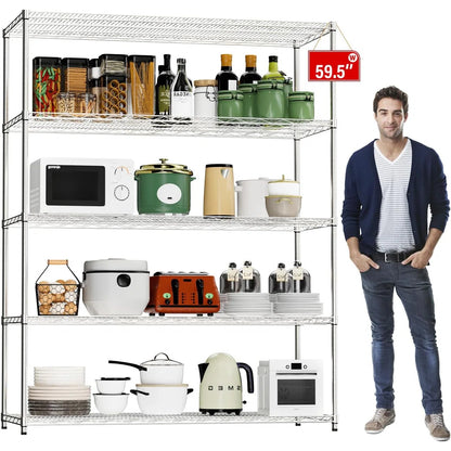 Kitchen Rack: 59.45'' W Steel Shelving Unit with Wheels