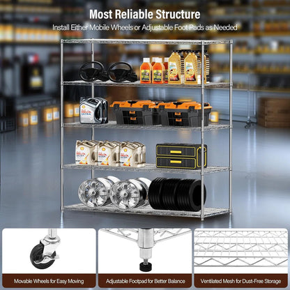 Kitchen Rack: 59.45'' W Steel Shelving Unit with Wheels