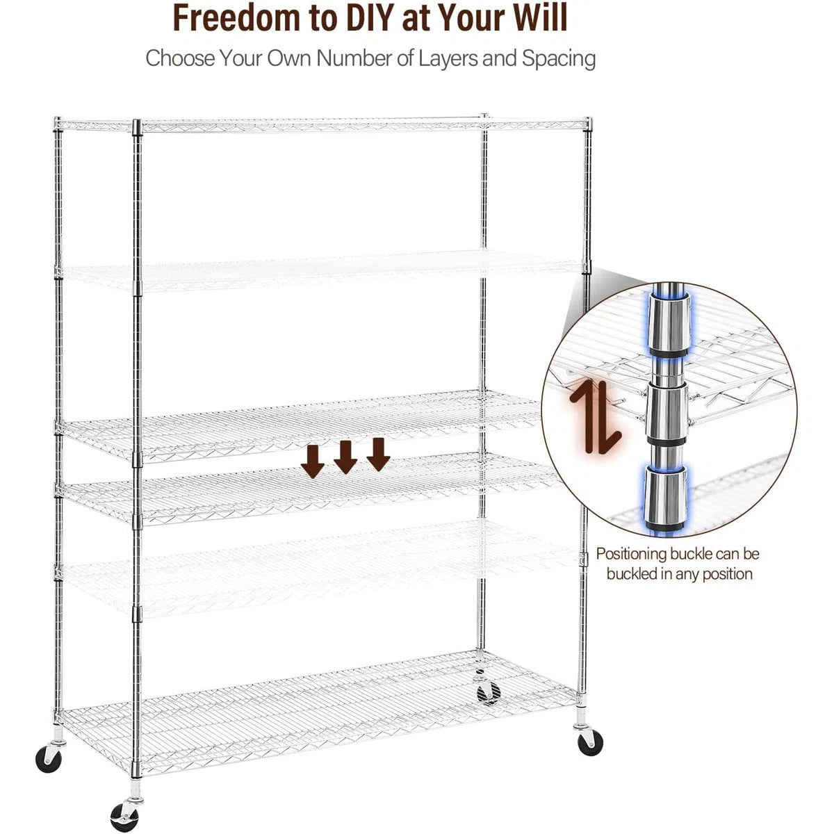 Kitchen Rack: 59.45'' W Steel Shelving Unit with Wheels