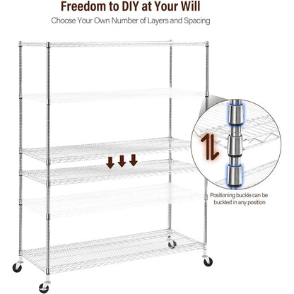 Kitchen Rack: 59.45'' W Steel Shelving Unit with Wheels