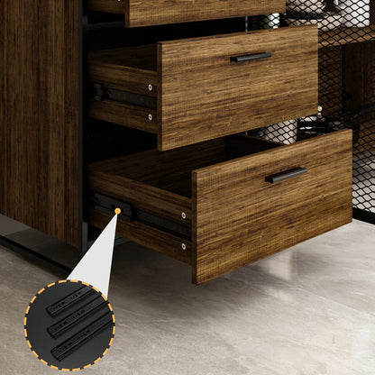 Kitchen Rack: 59'' Wide Steel Wood Kitchen Pantry Cabinet with 3 Drawers