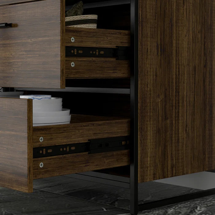 Kitchen Rack: 59'' Wide Steel Wood Kitchen Pantry Cabinet with 3 Drawers