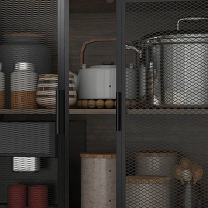 Kitchen Rack: 59'' Wide Steel Wood Kitchen Pantry Cabinet with 3 Drawers