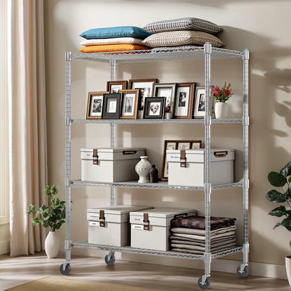 Kitchen Rack: 5 Tier Wire Shelving Unit With Wheels, Commercial Adjustable Metal Shelves For Storage